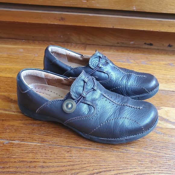 Clarks Unstructured UnLoop Leather Clogs Slip On Flats Shoes Brown Size 7 - Picture 2 of 11